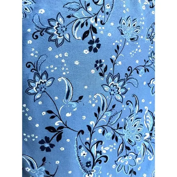 J. HILL SUPIMA V-NECK TUNIC, WOMENS, M, BLUE W/PAISLEY WHITE & BLACK FLOWERS - Picture 7 of 10